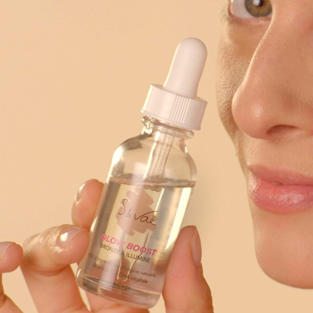 Nouveau sérum bonne mine GLOW BOOST bronze & illumine gouttes autobronzante